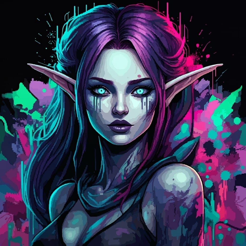Urban Pixel Art Elf with Graffiti Background