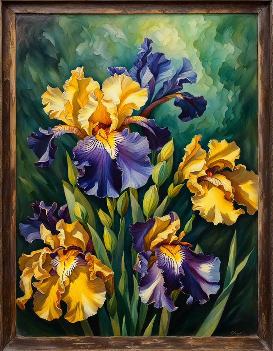 Gorgeous Iris in Vintage Oil Painting Style