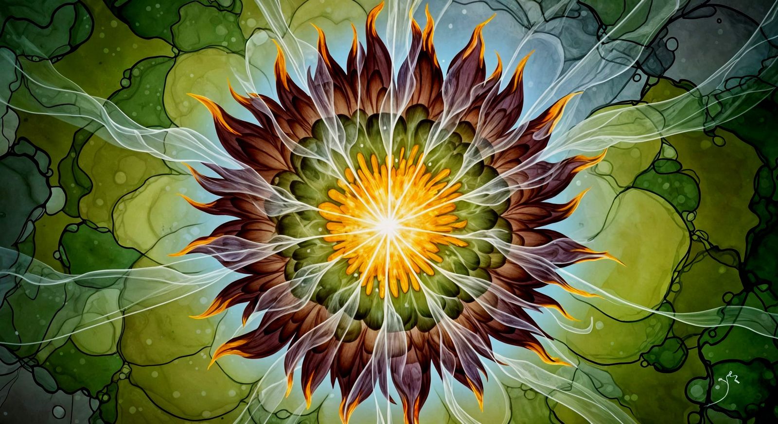 Radiant Cosmic Abstraction in Ink Drawing Style