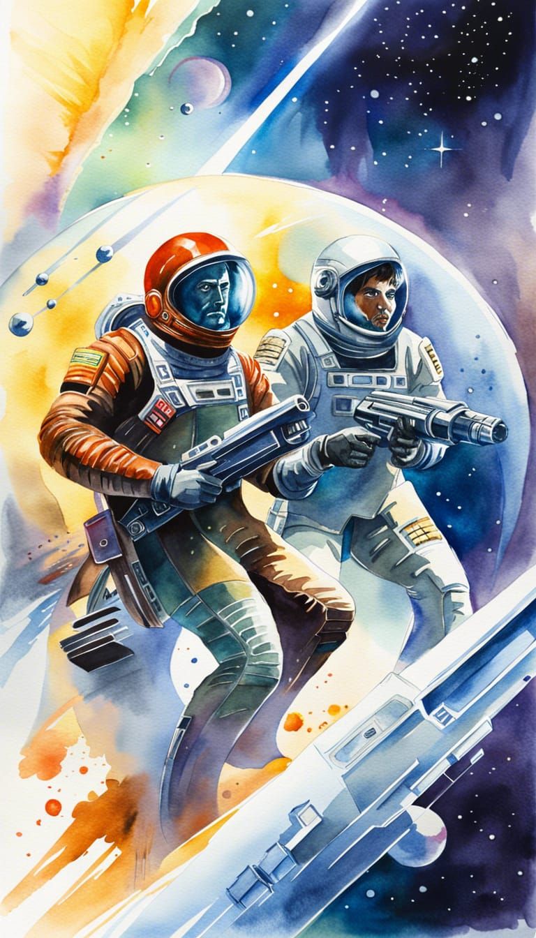 Iconic Sci-Fi Heroes in Action Watercolor