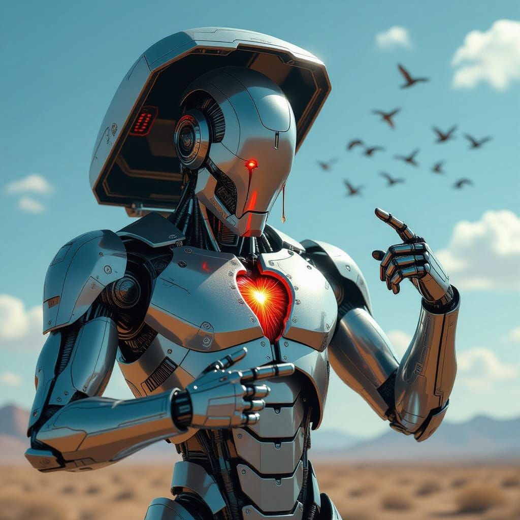 Android Reveals Human Heart in Cyberpunk Style