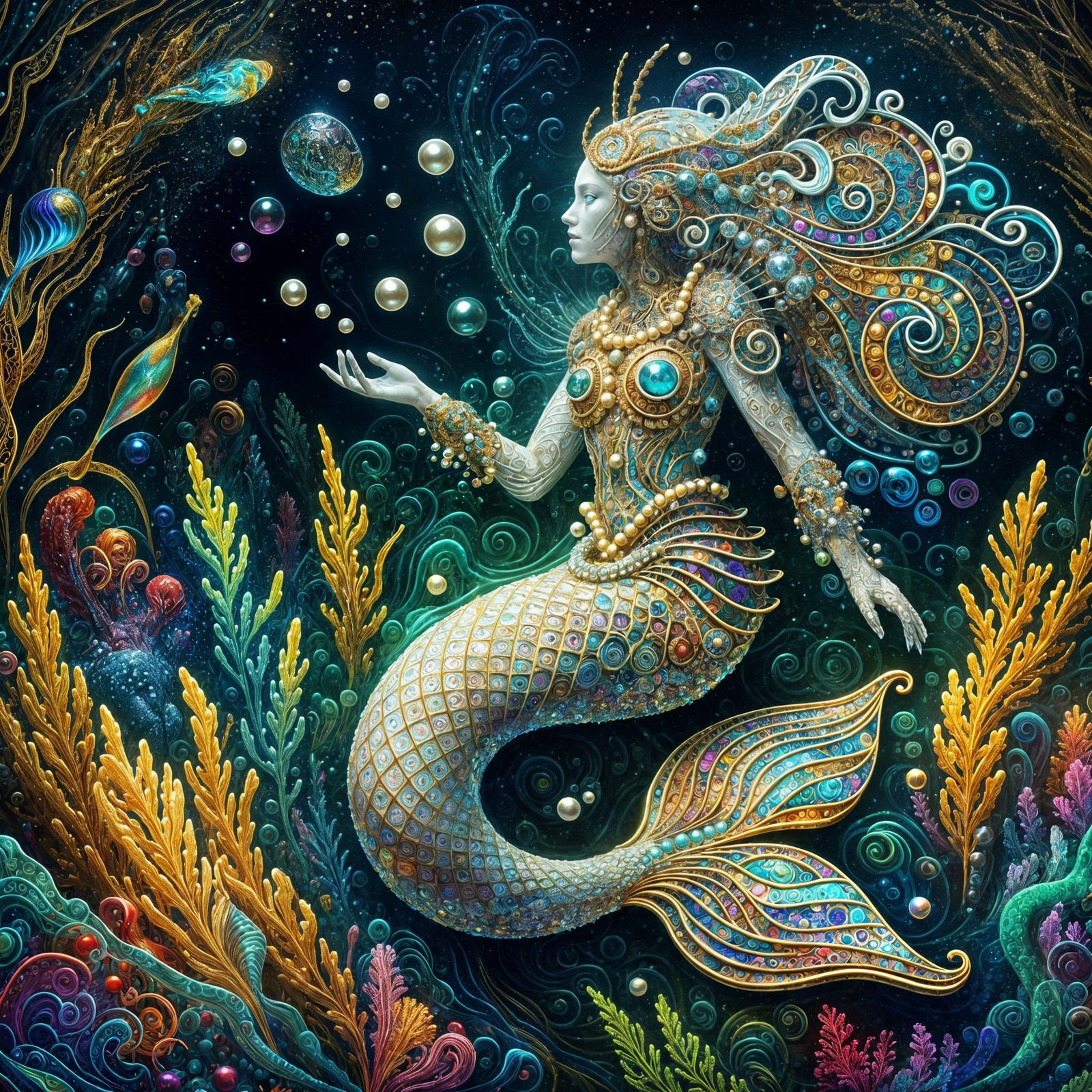 Jewel-Scaled Mermaid in Surrealist Style