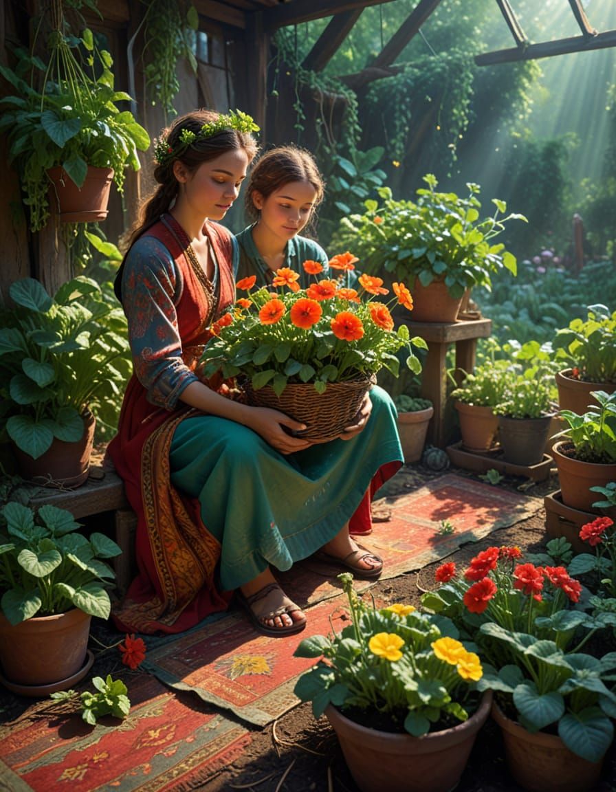 Vibrant Harvest Scene in a Lush Green Oasis