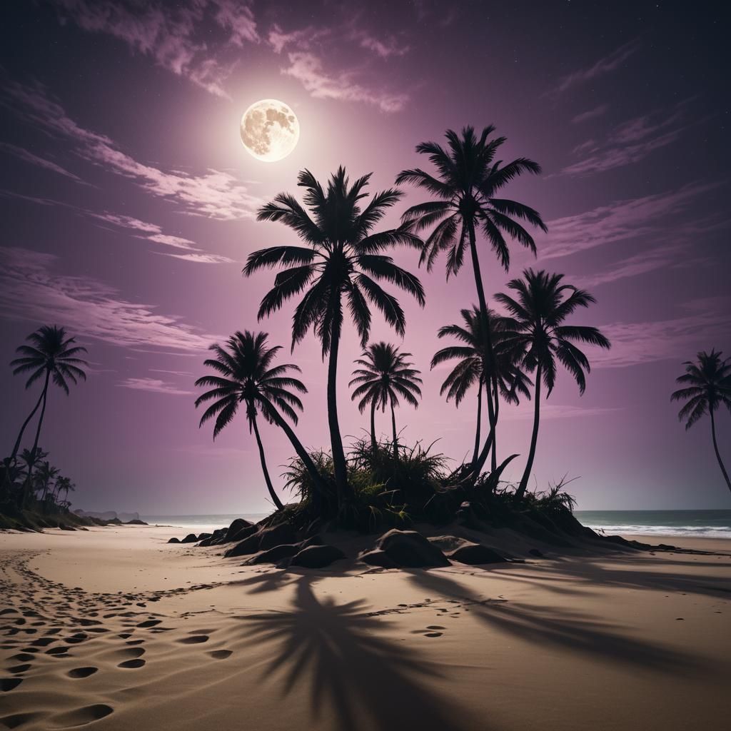 Dark Fantasy Beach Illuminated by Moonlight