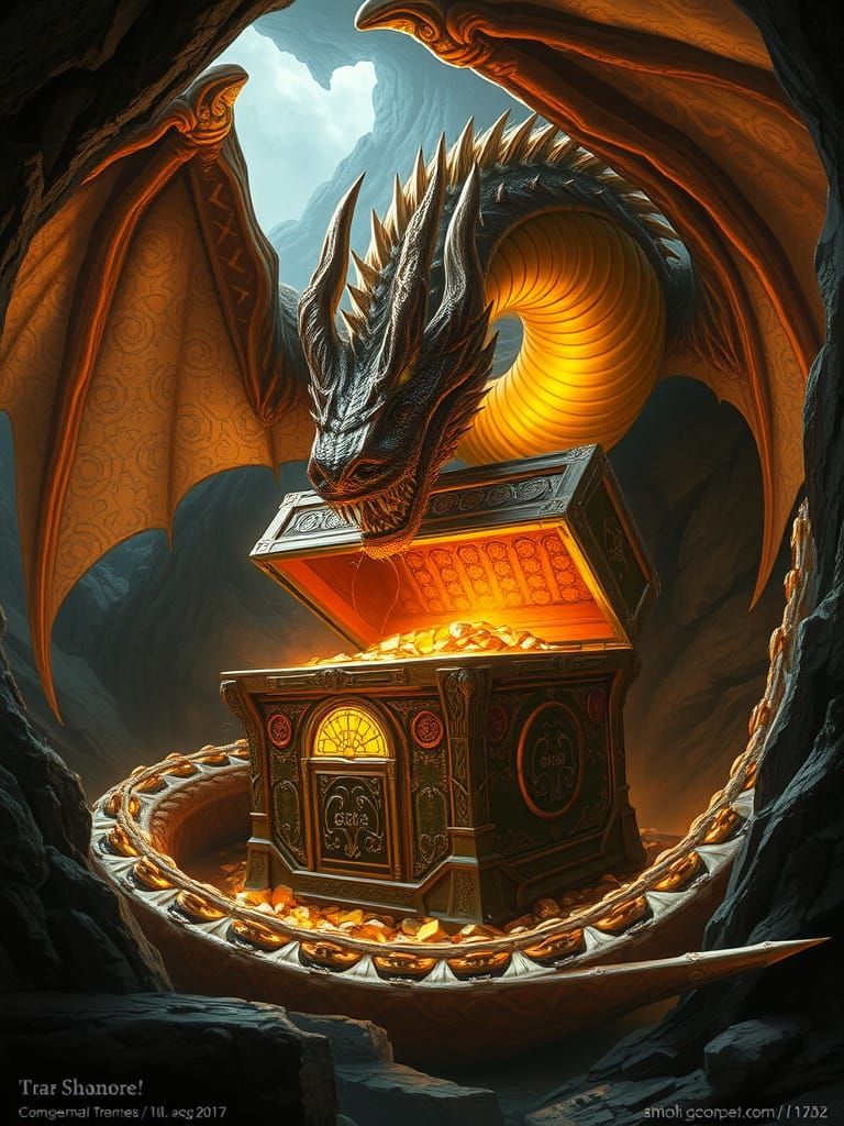 Ancient Dragon Guarding Treasure in Cavernous Lair