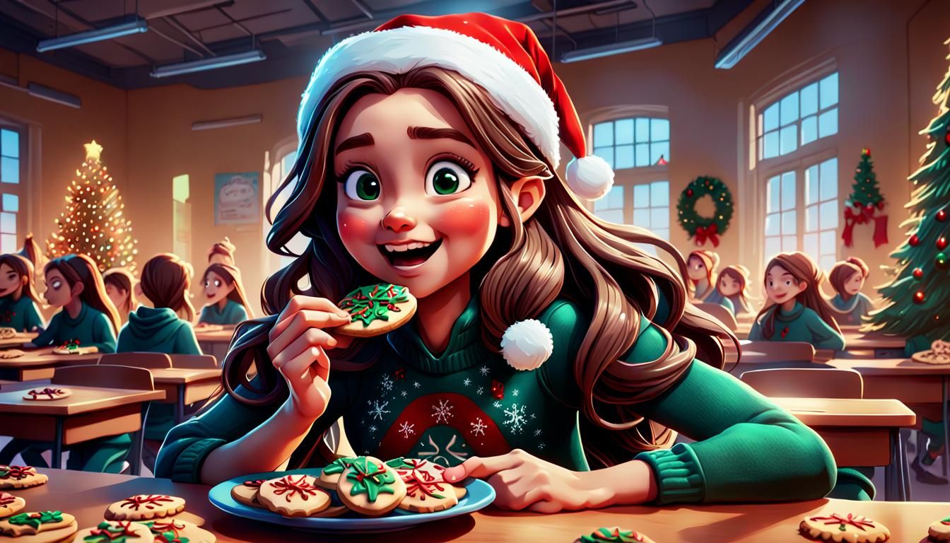 Girl Eating Christmas Cookies in 3D Digital Art