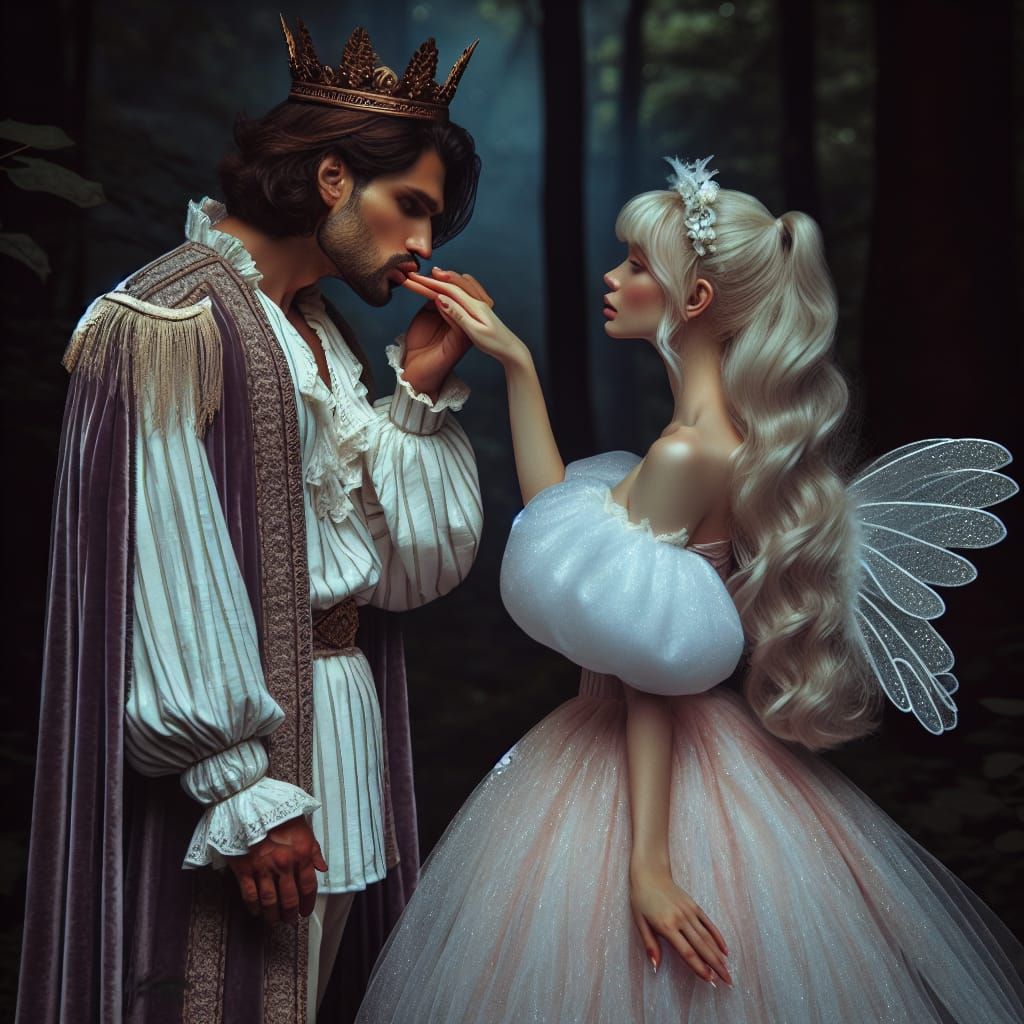 Mystic Woodland King Greets Ethereal Fairy