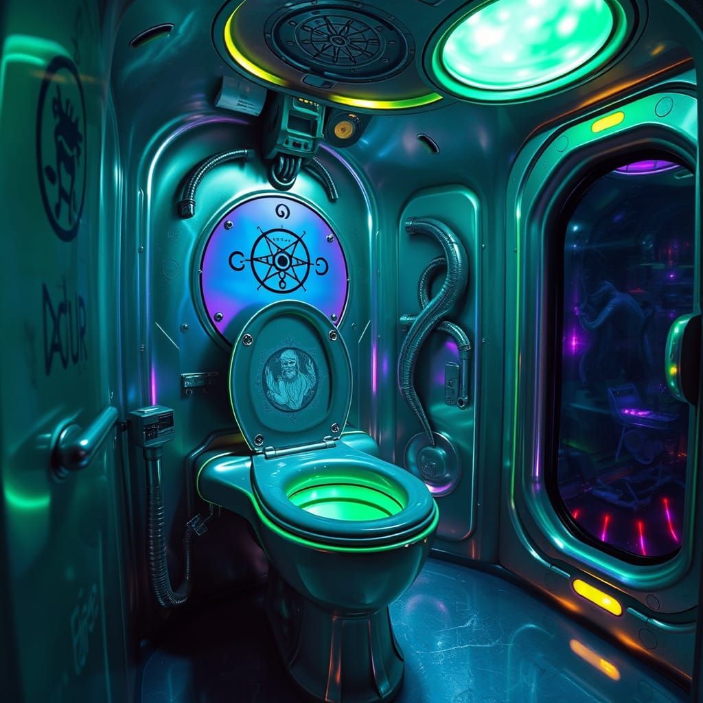 Bioluminescent Alien Toilet in Biomechanical Spacecraft