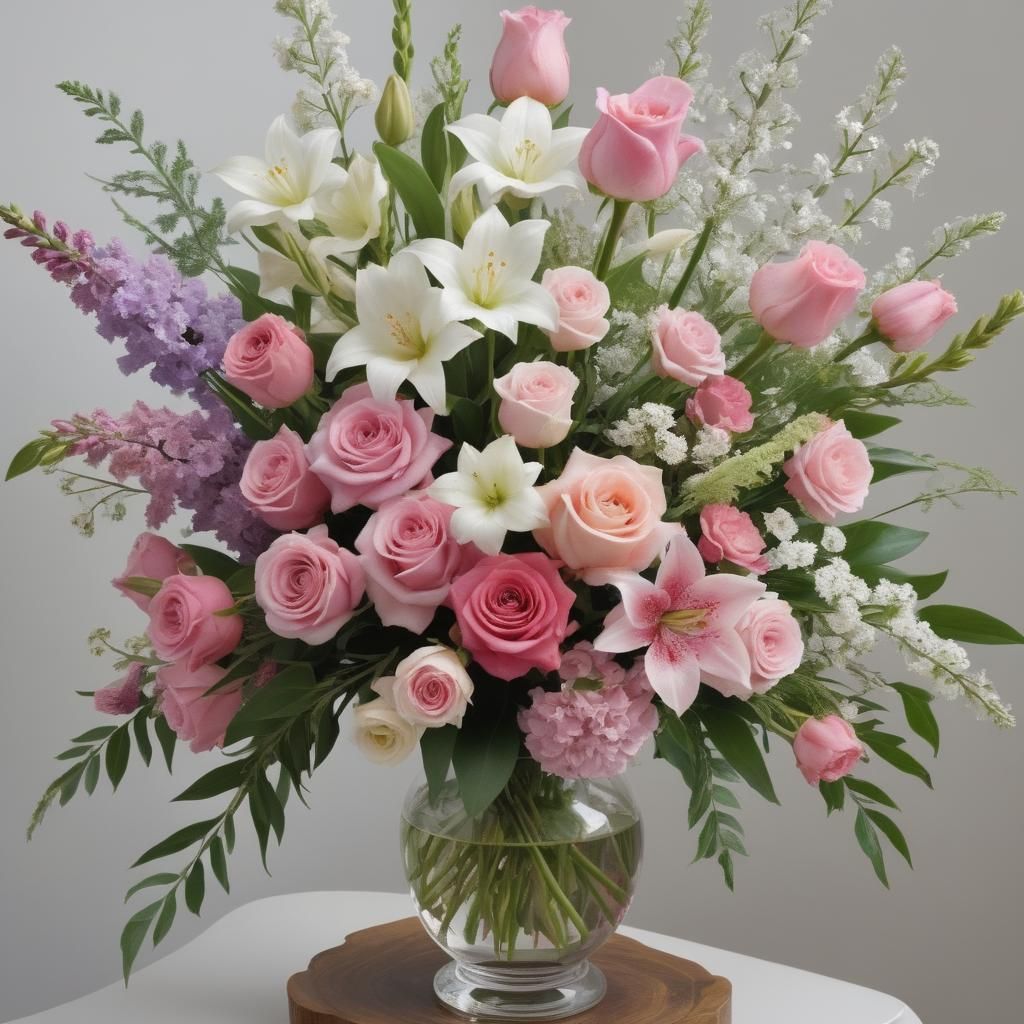 Floral Masterpiece in Light-Reflecting Crystal Vase