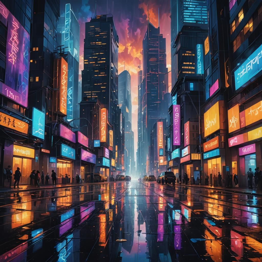 Futuristic Cityscape Concept Art with Neon Lights