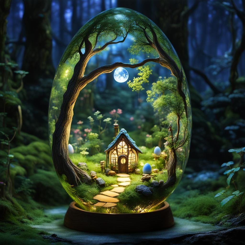 Enchanted Forest Fairy in Glass Egg Home