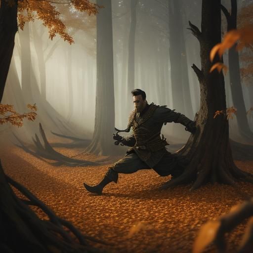 Injured Man Hops in Autumnal Golden Hour