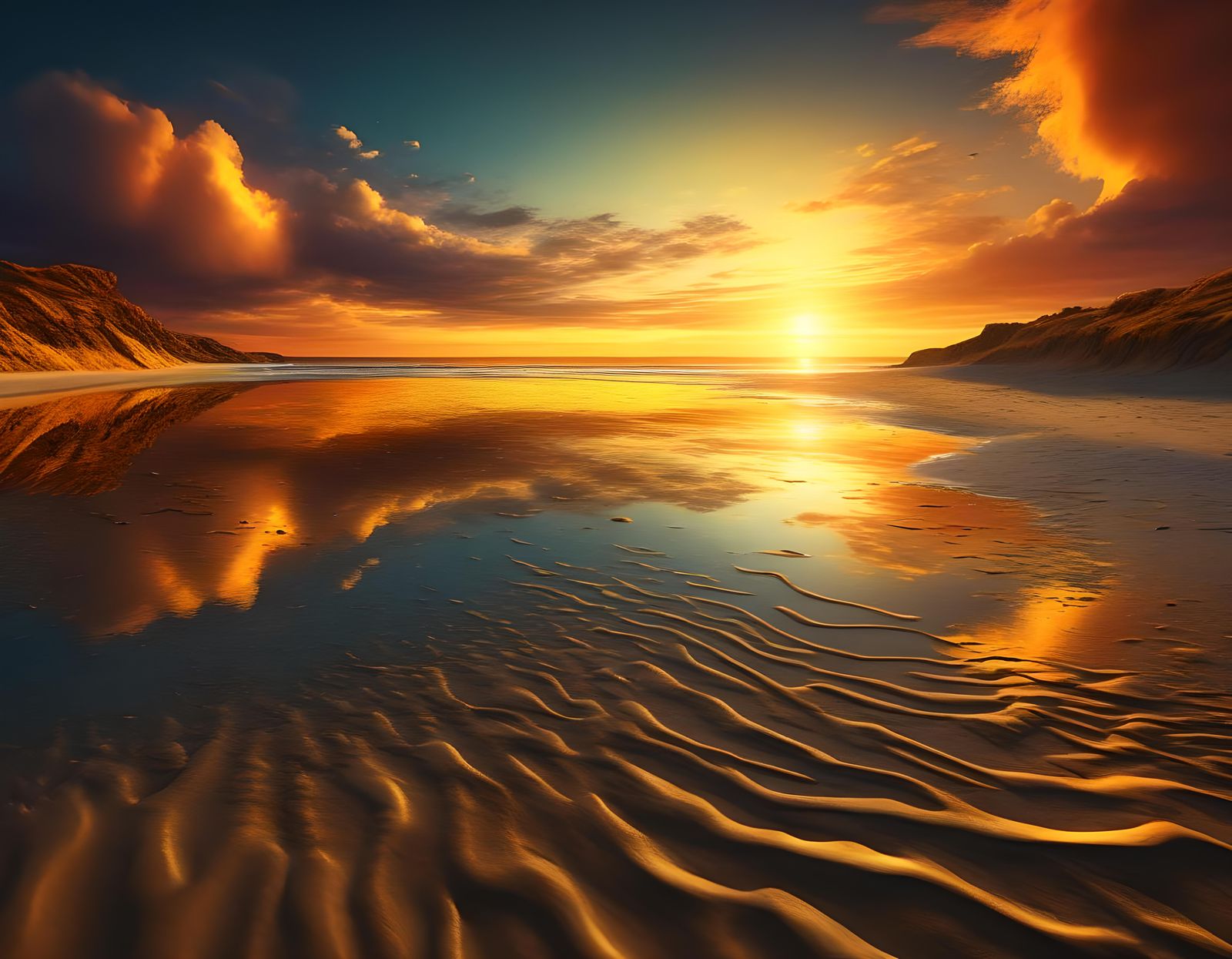 Coastal Sunset Beach Painting in Golden Hour