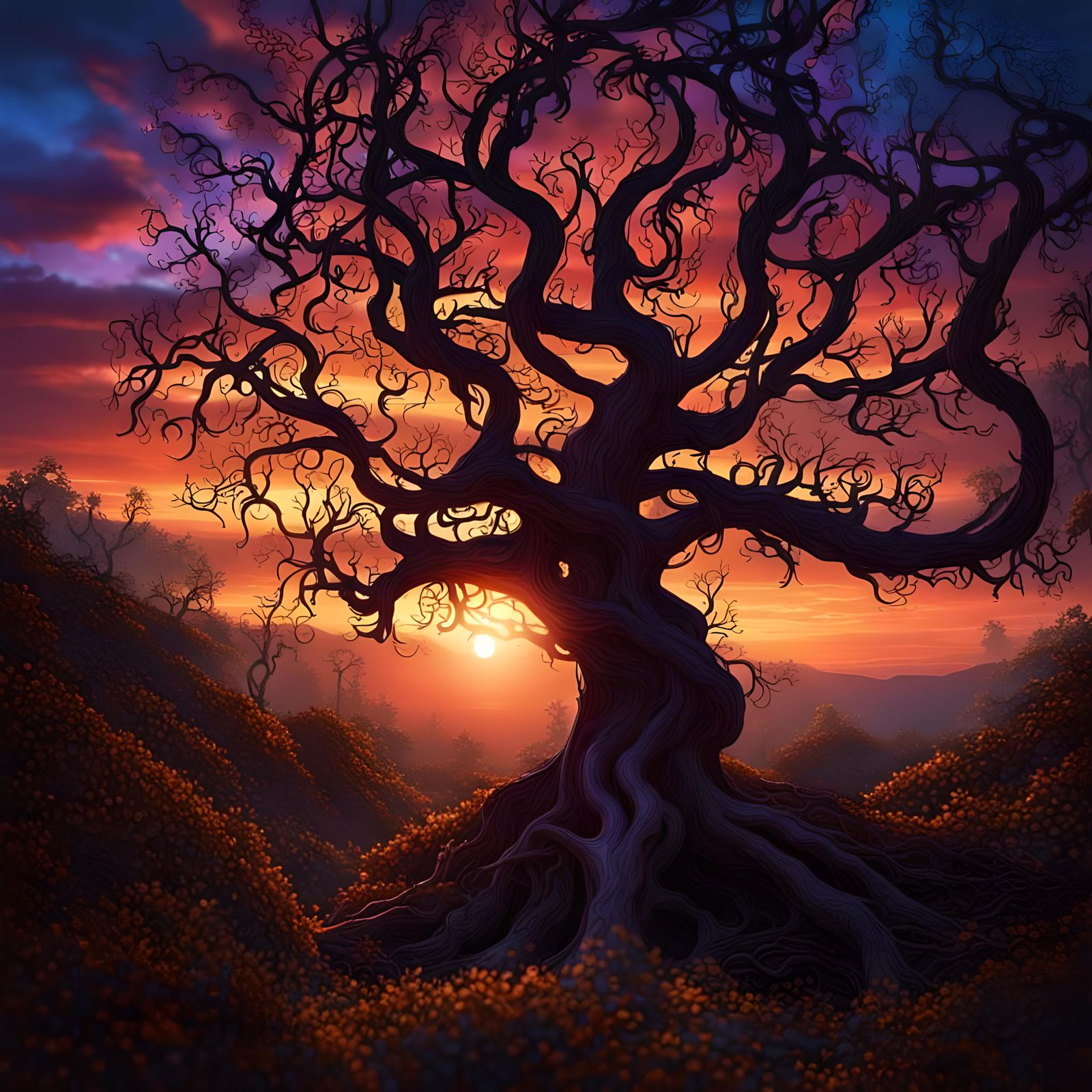 Enchanted Forest: Silhouette Tree of Life at Sunset