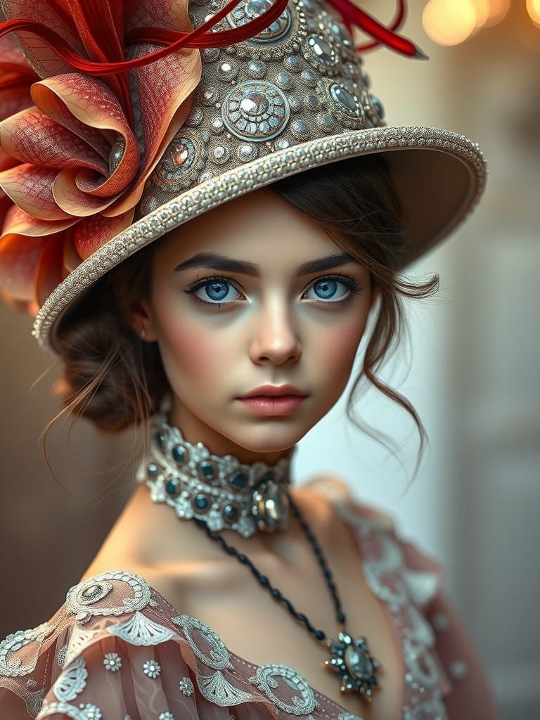 Haute Couture Model with Sapphire Eyes in Photorealistic Sty...