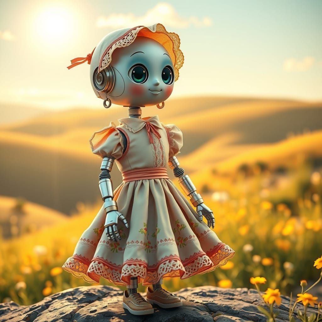Whimsical Robot in Vintage Western Country Dress