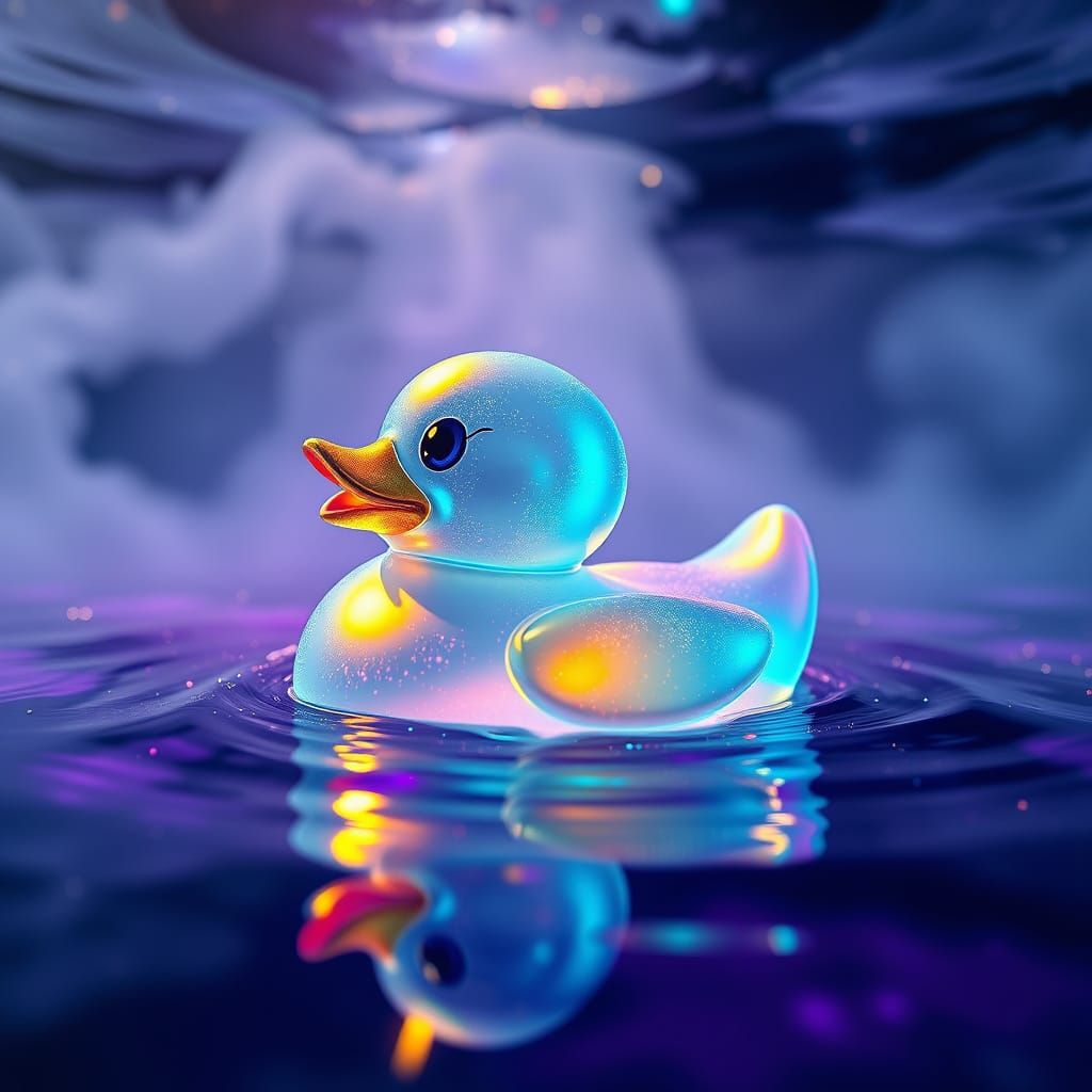 Iridescent Rubber Duck in Astral Waters