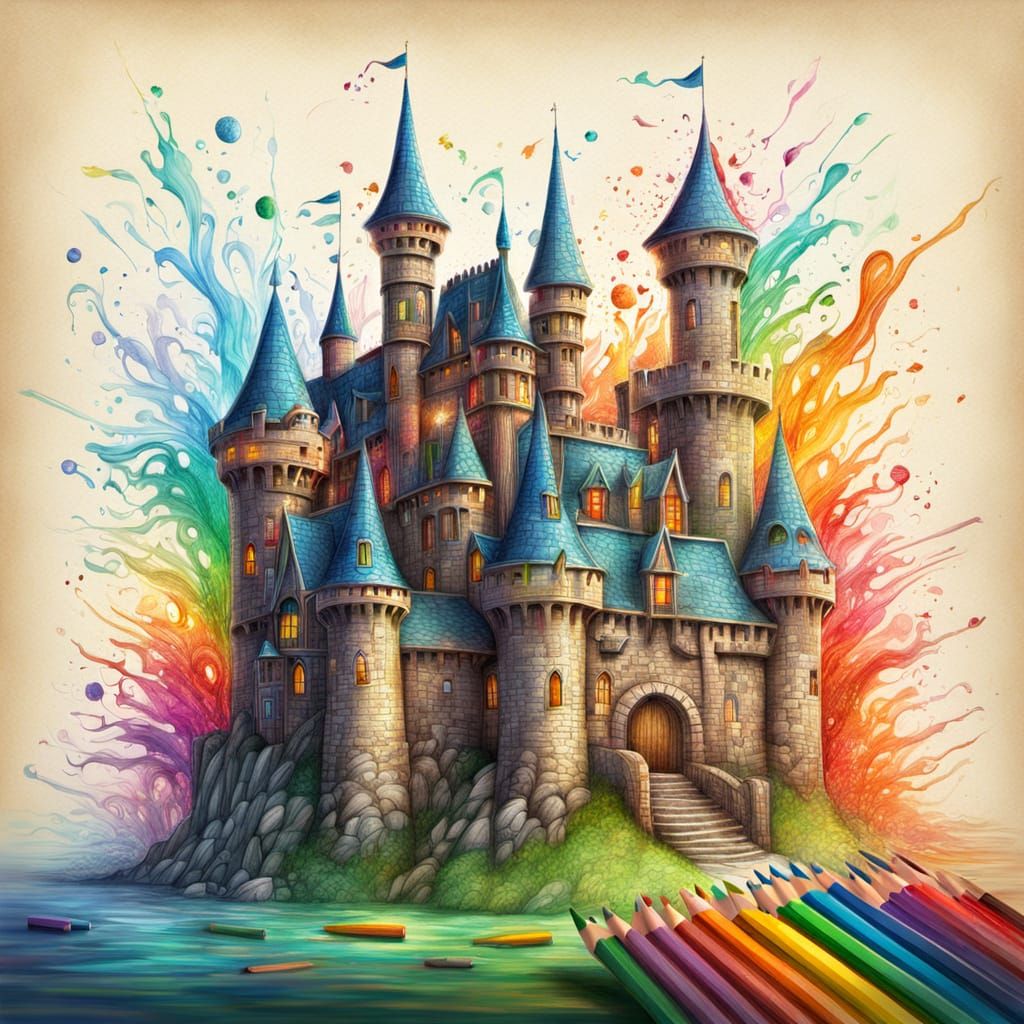 Whimsical Castle Built From Colorful Pencils