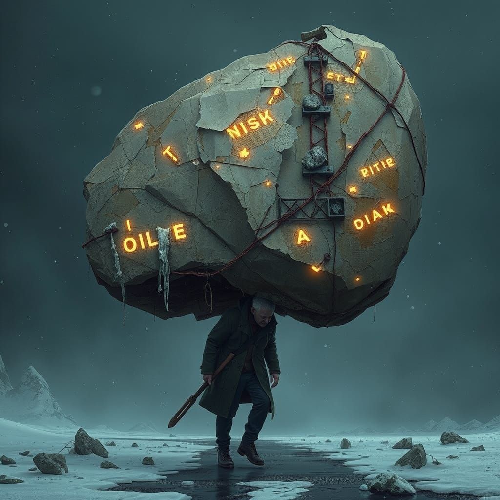 Man Burdened by Rock of Words: Dystopian Surrealism