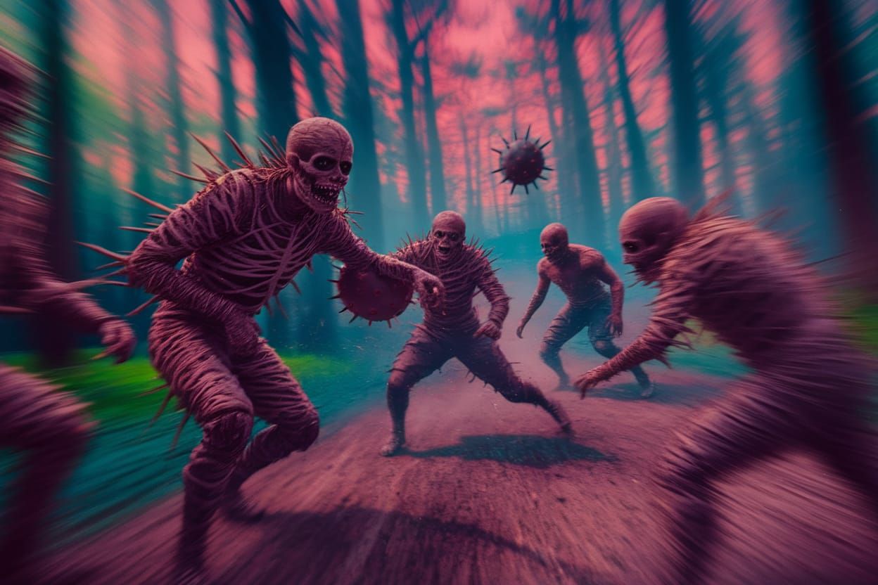 Psychedelic Mummies Play Football in Haunted Forest