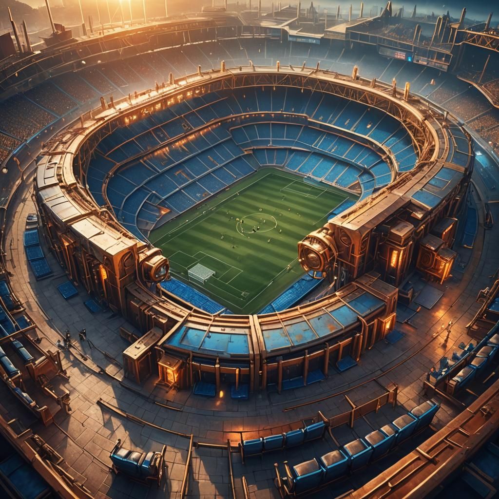 Steampunk Soccer Stadium Concept Art in Mystical Realm