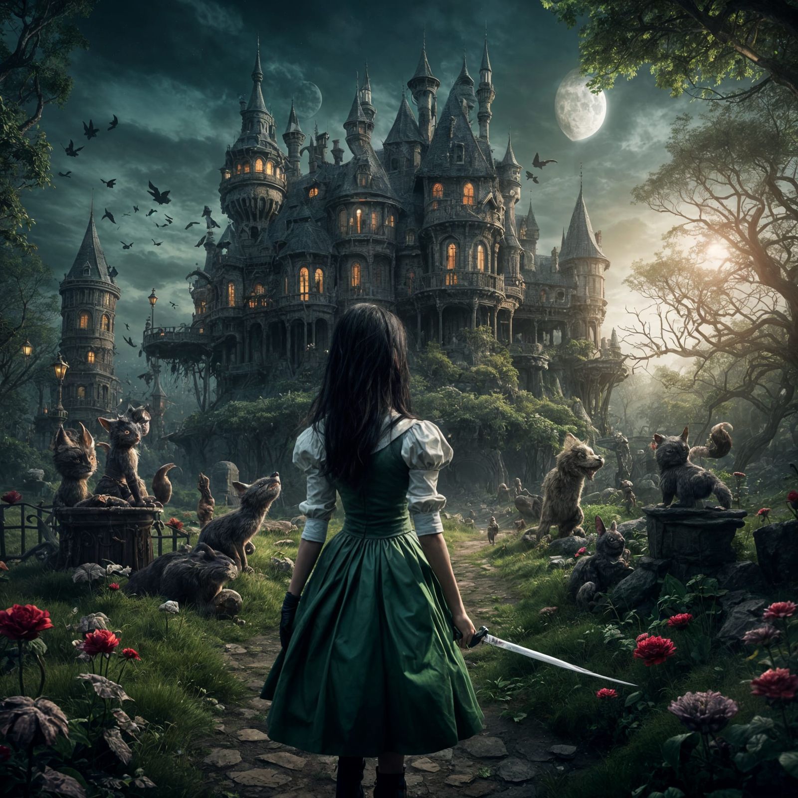 Alice Madness Returns at Dark Castle, Hyperrealistic Art