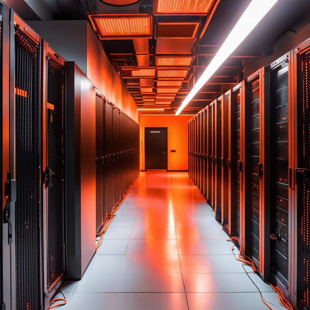 Luxurious Server Room with Orange Neon Lights