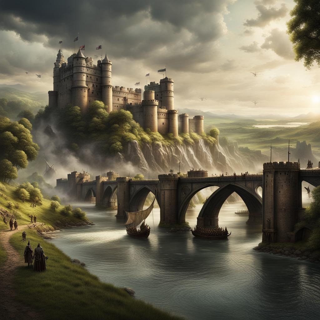 Riverside Fort Under Siege: Epic Digital Matte Painting
