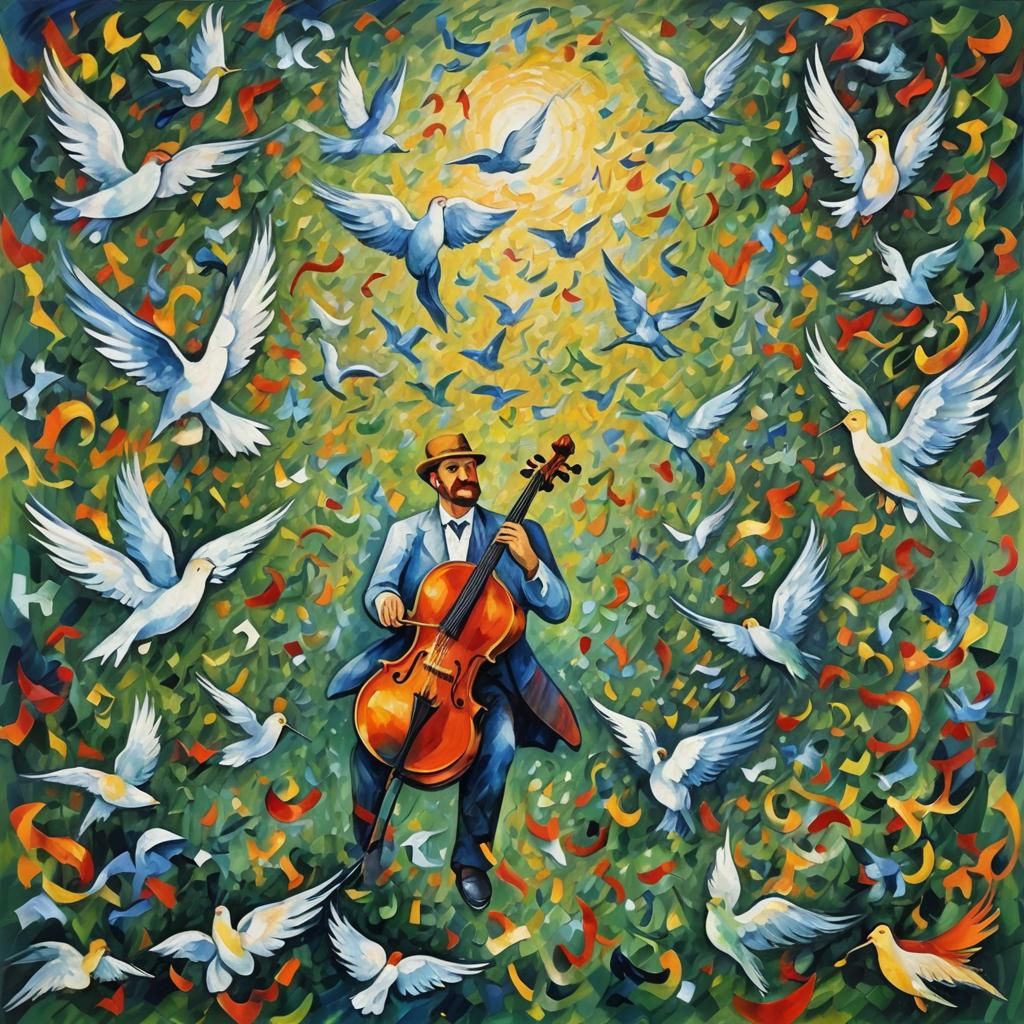Musical Notes Swirling in Neo-Impressionist Oil Painting
