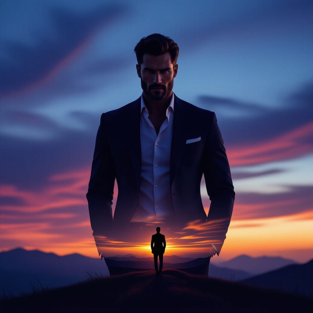 Men's Perfume Ad: Masculine Silhouette at Twilight