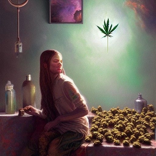 Cosmic Cannabis in Oil Painting Style