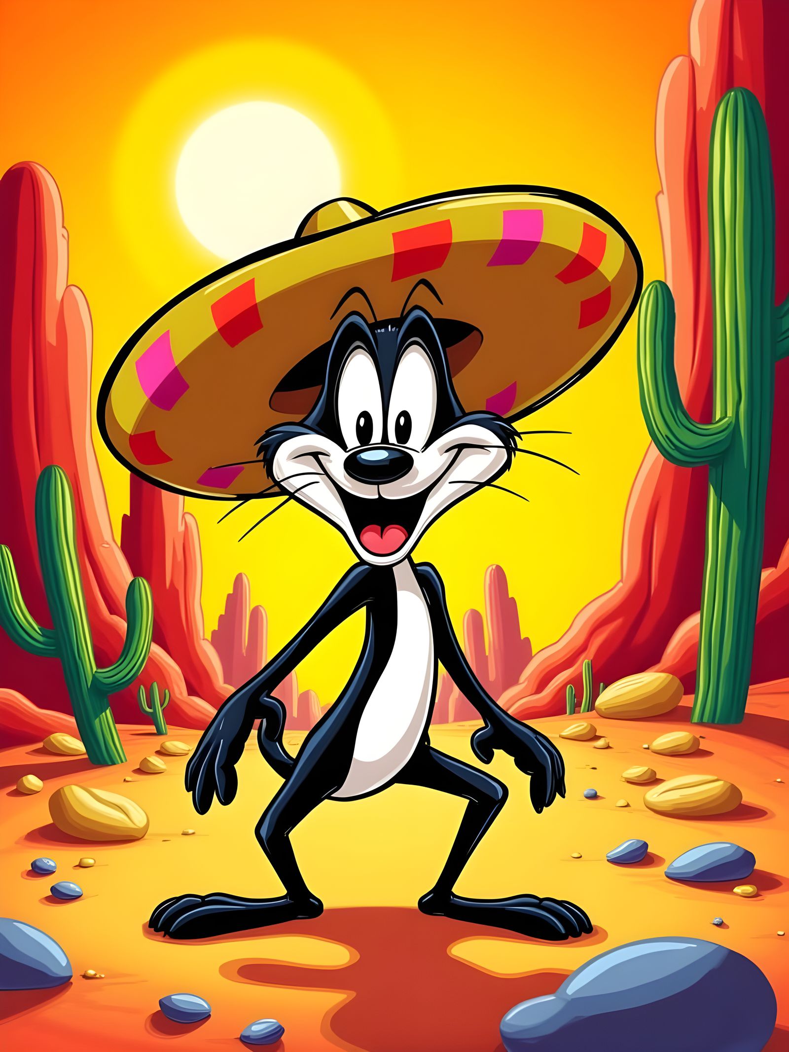 Happy Mouse Dances in Desert, Cartoon Style