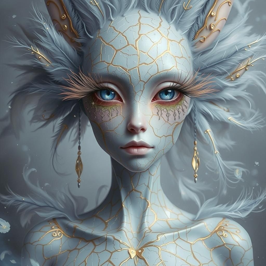 Ethereal Kintsugi Creature in a Mystical Mist