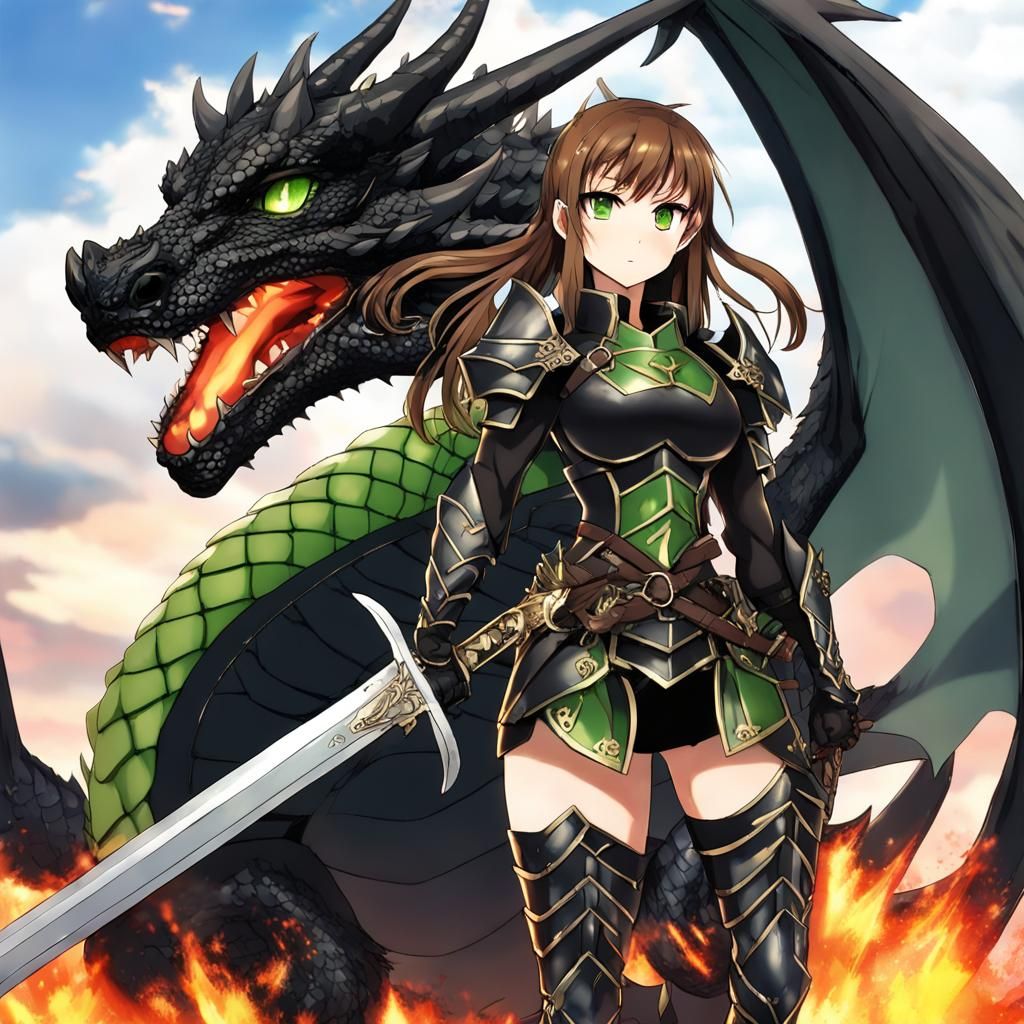 Anime Female Warrior in Dragon Armor with Sword