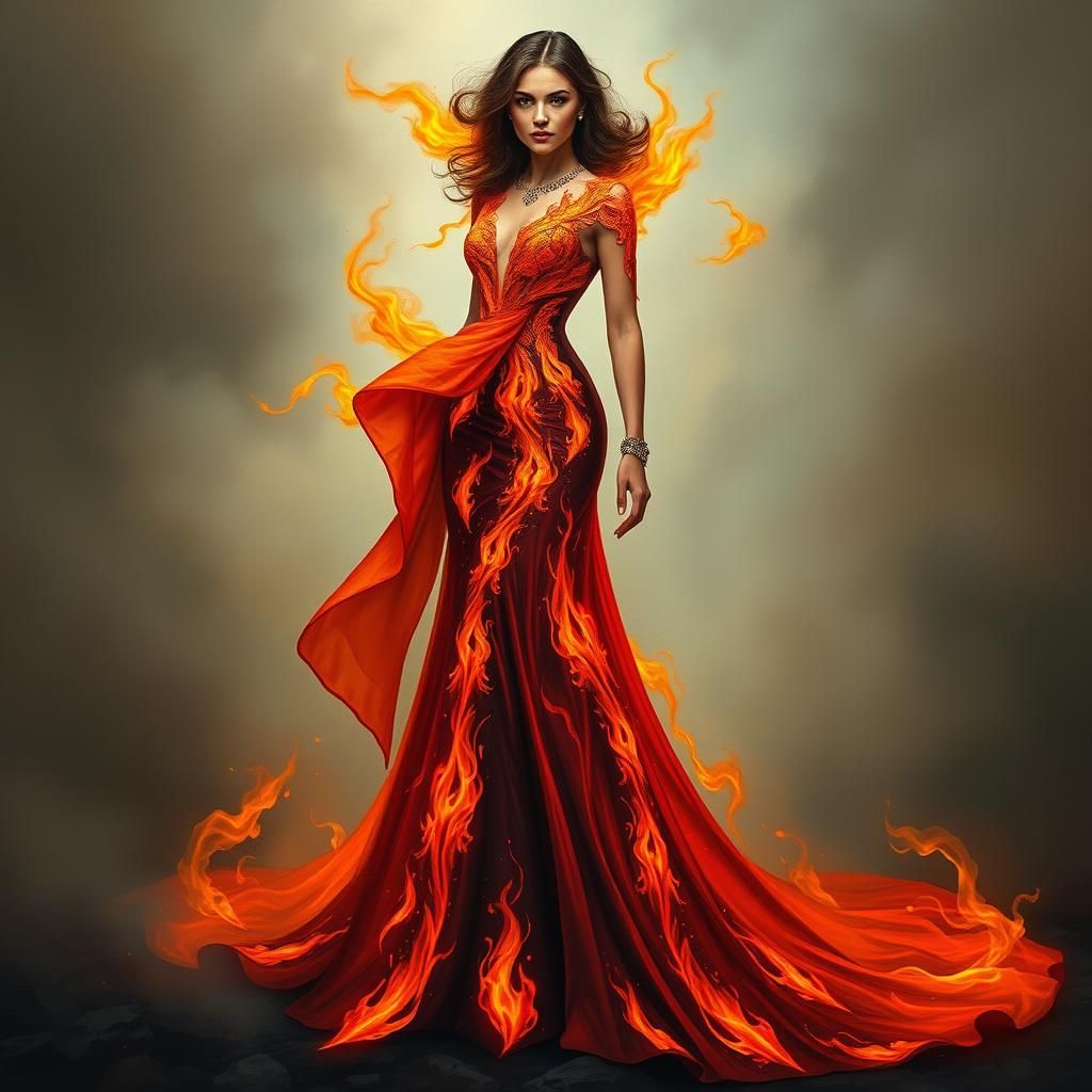 Woman in Haute Couture Flame Gown