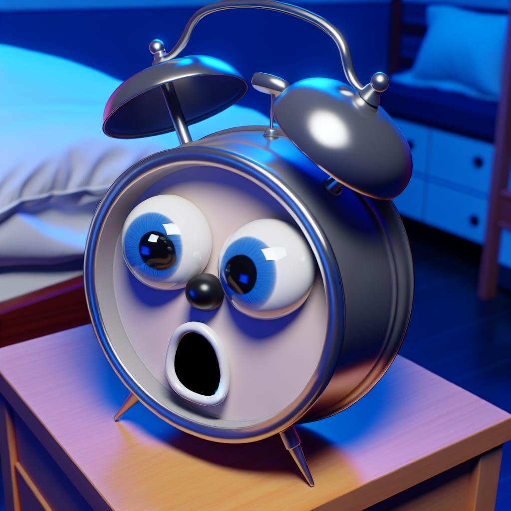 Surprised Cartoon Alarm Clock in Anime Style