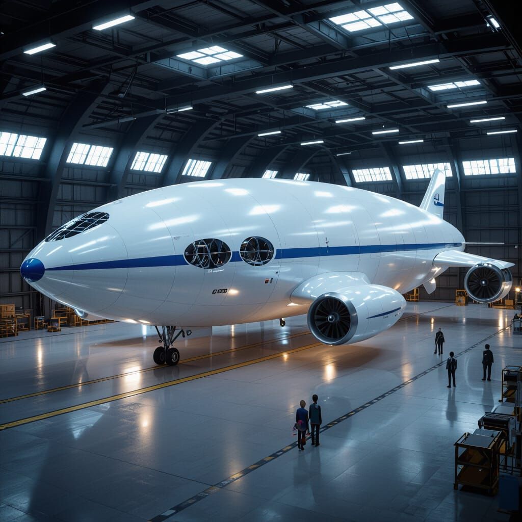 Massive Futuristic Airship with Exposed Carbon Composite Str...