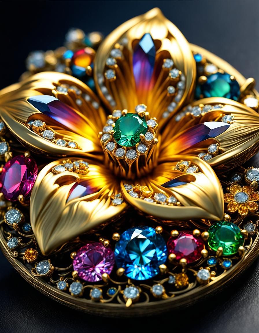 Goldsmith's Jeweled Flower with Hand Cut Gems