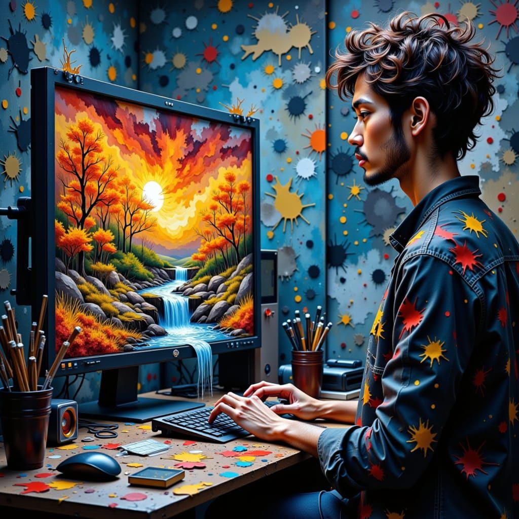 River of Art Flowing From Computer Screen