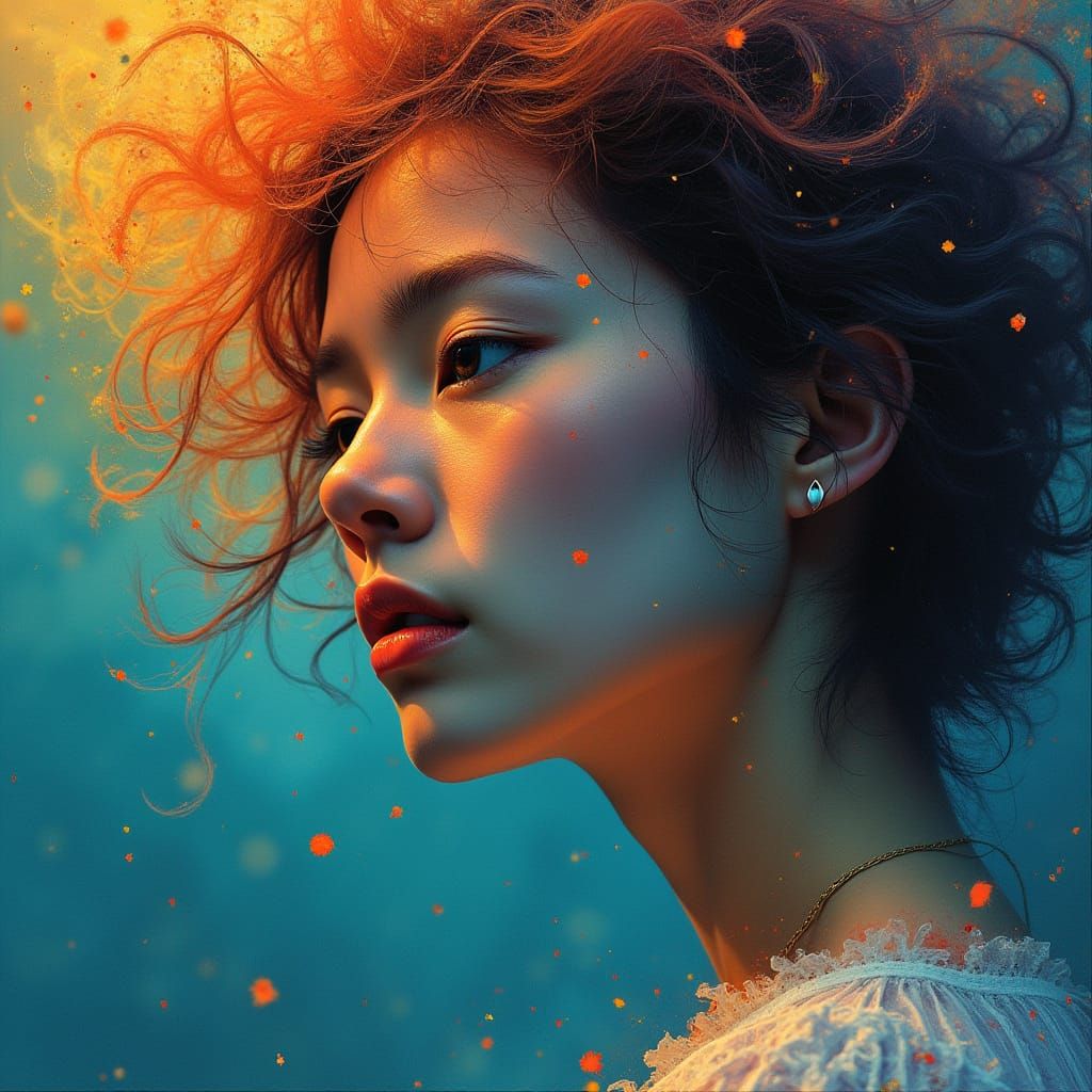 Enigmatic Woman Lost in Ethereal Dreamscape