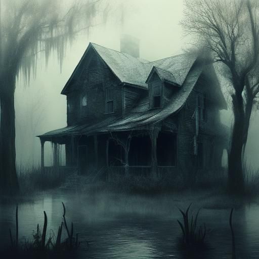 Ethereal Swamp House in Antique Photo Style