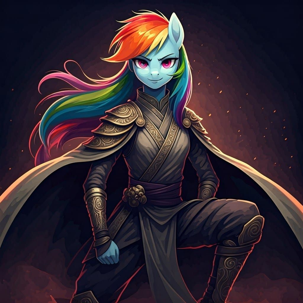 Confident Fighter Monk Pony in Vibrant Manga Style