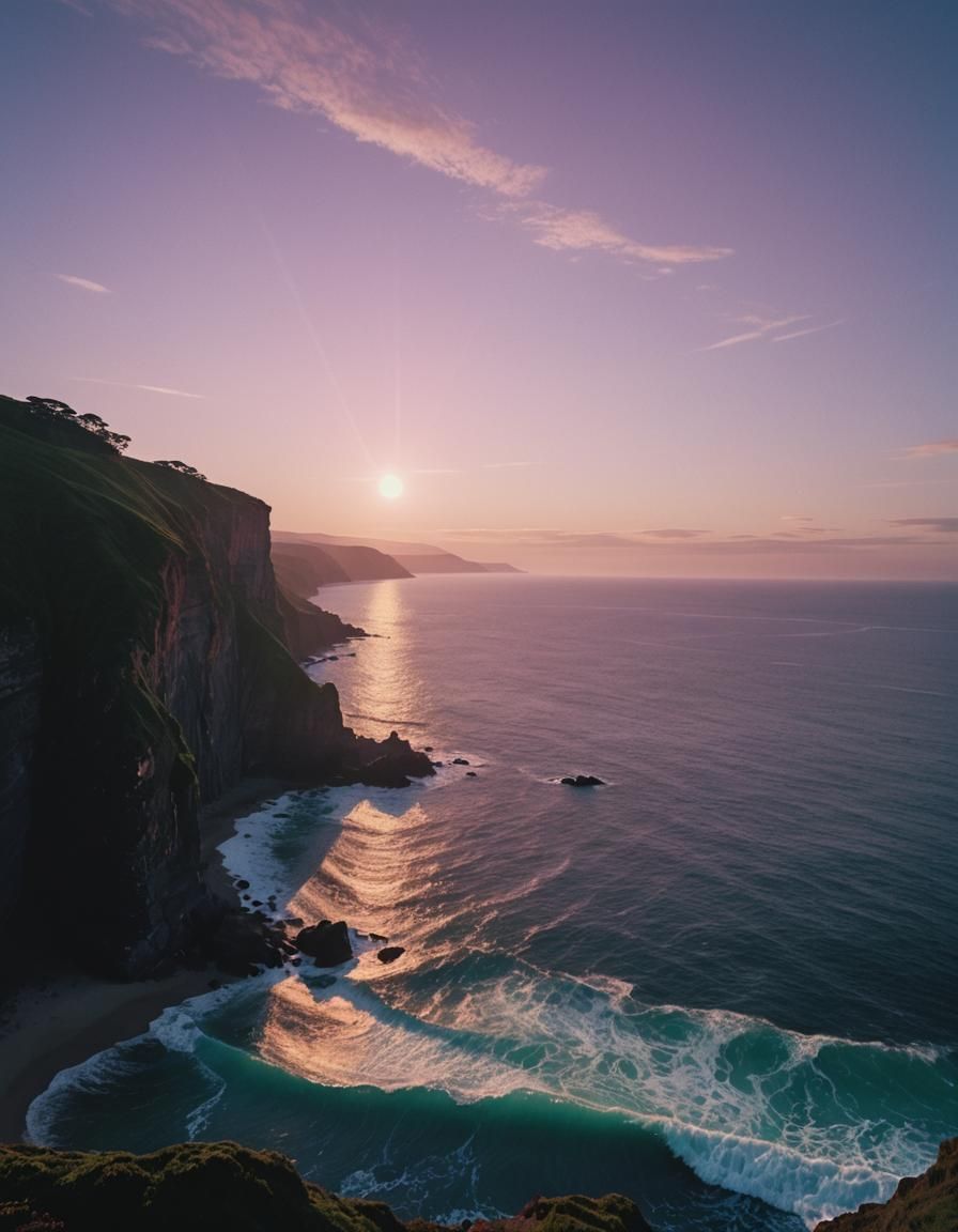 Dramatic Coastal Sunset in Cinematic Style