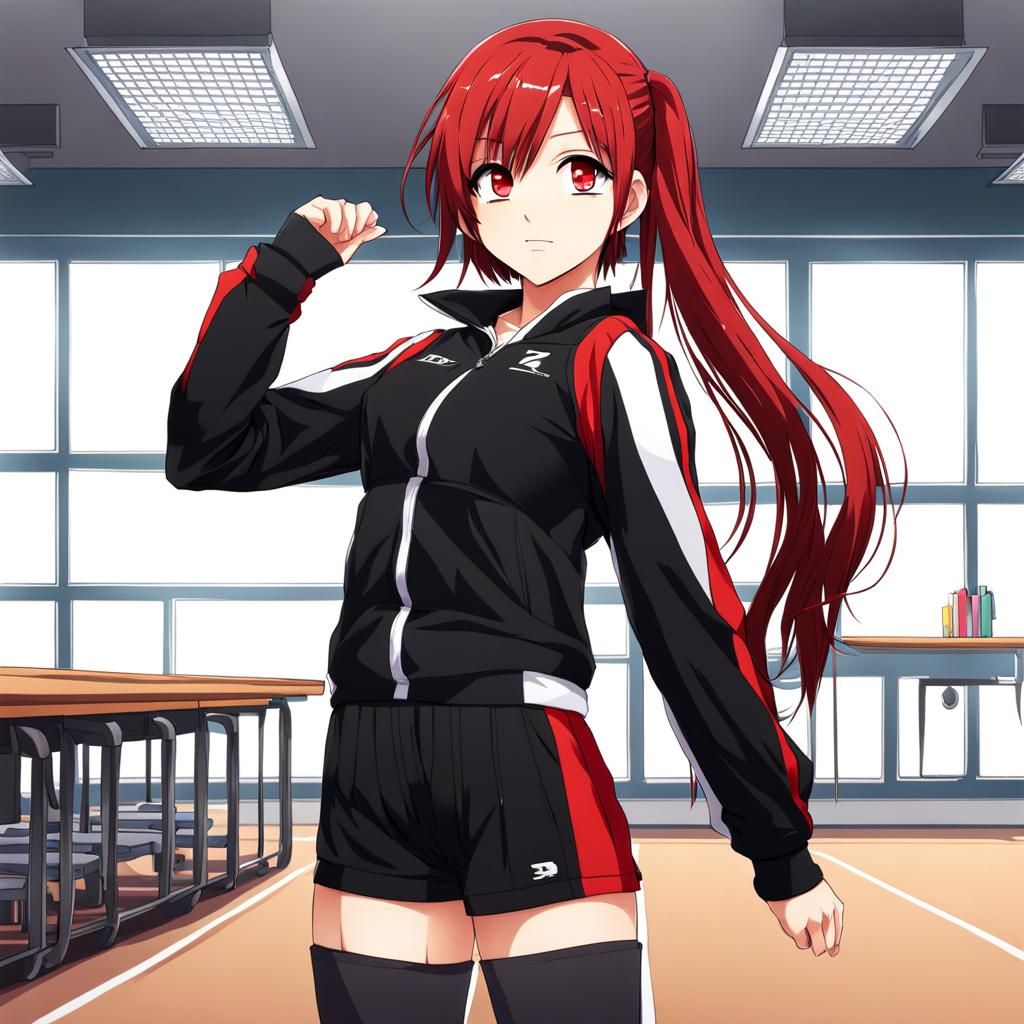Anime Schoolgirl with Red and Black Hair