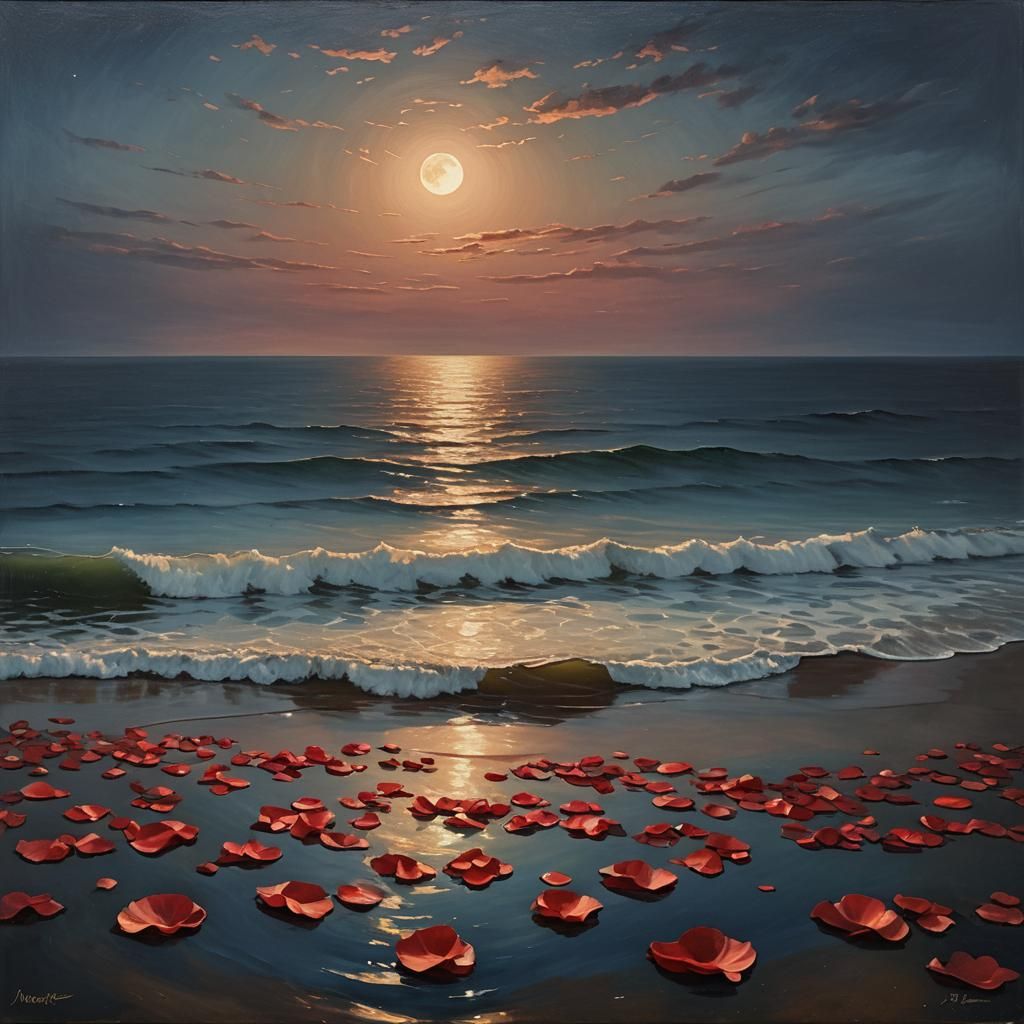 Full Moon Over Sea: Australian Tonalism Oil Painting