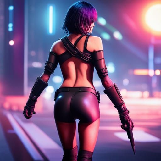 Cyberpunk Angel of Death in Neon Cityscape