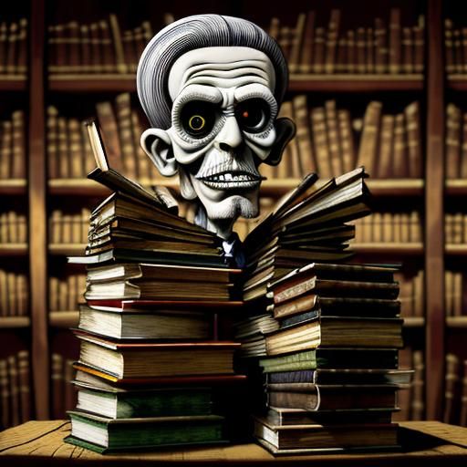 Disturbing Zombie Librarian in Art Brut Style
