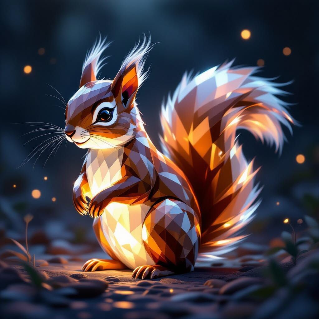 Glowing Crystal Squirrel in Dark Atmospheric Background