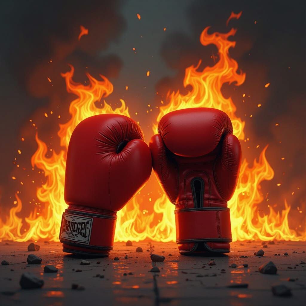 Fiery Boxing Gloves in Gritty Dystopian Style