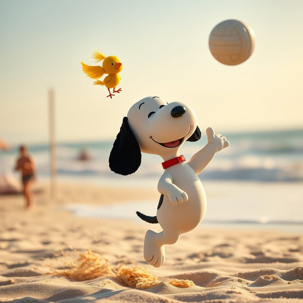Snoopy and Woodstock's Joyful Volleyball Match